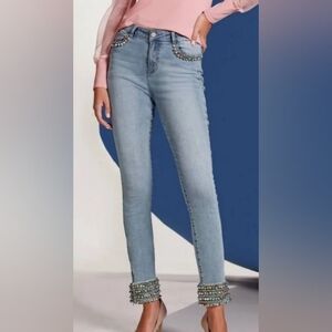Boston Proper Light Blue Women's Beaded Hem Jeans